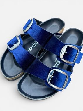 Birkenstock Arizona Big Buckle Blue Velvet Sandals Narrow EU 38 US 8.5-9